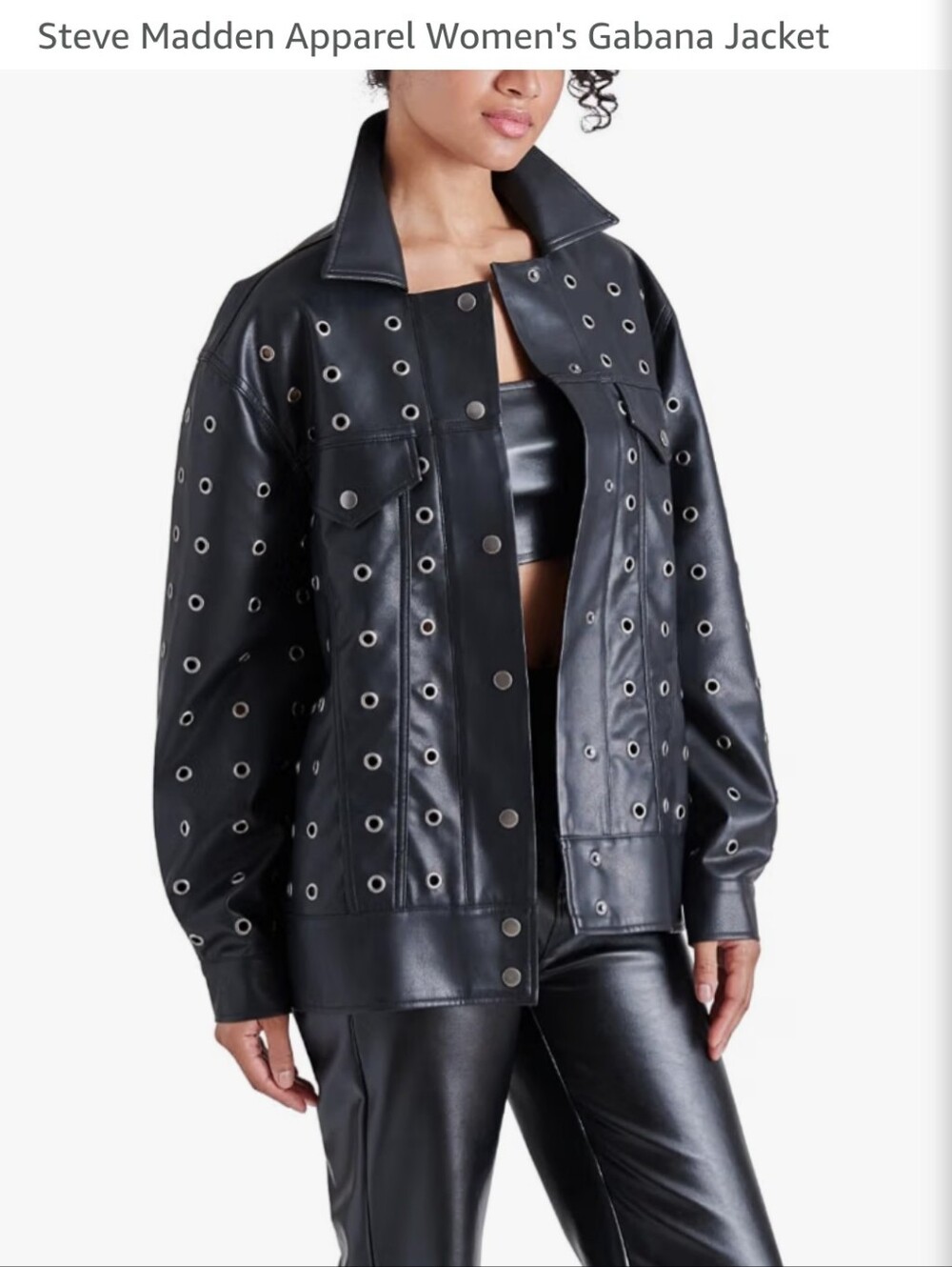 Steve Madden Black Grommet-Detail Faux Leather Jacket